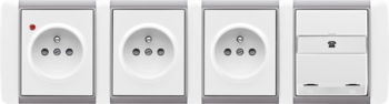 Element biela / ľadová šedá: Zásuvka jednonásobná s clonkami s ochranou pred prepätím, Zásuvka jednonásobná s clonkami, Zásuvka jednonásobná s clonkami, Zásuvka telefónna dvojnásobná, Zásuvka ISDN dvojnásobná priechodzia