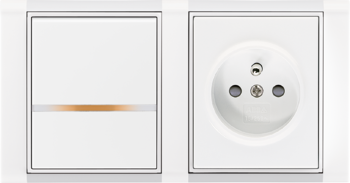 Time biela / ľadová biela: Spínač / prepínač / ovládač so signalizačnou alebo orientačnou tlejivkou, Zásuvka jednonásobná s clonkami