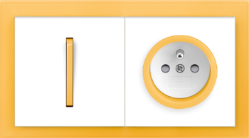 Neo biela / ľadová oranžová: Spínač / prepínač / ovládač s možnosťou orientačného alebo signalizačného podsvietenia, Zásuvka jednonásobná s clonkami