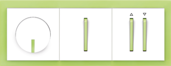 Neo biela / ľadová zelená: Stmievač s krátkocestným ovládačom, Spínač / prepínač / ovládač s možnosťou orientačného alebo signalizačného podsvietenia, Spínač / ovládač žalúziový