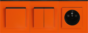 Levit oranžová / dymová čierna: Spínač / prepínač / ovládač, prepínač sériový / prepínač striedavý dvojitý / ovládač dvojitý, Zásuvka jednonásobná s clonkami
