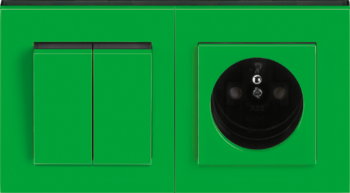 Levit zelená / dymová čierna: Prepínač sériový / prepínač striedavý dvojitý / ovládač dvojitý, Zásuvka jednonásobná s clonkami