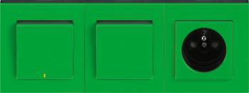 Levit zelená / dymová čierna: Spínač / prepínač / ovládač so signalizačnou alebo orientačnou tlejivkou, Spínač / prepínač / ovládač, Zásuvka jednonásobná s clonkami 