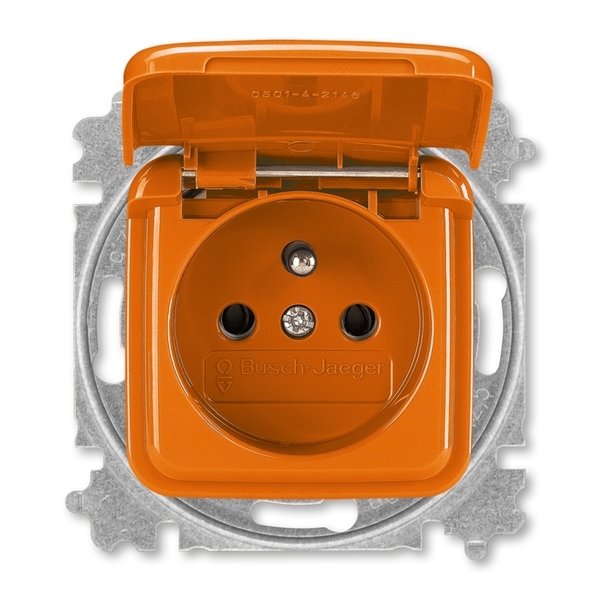 Zásuvka jednonásobná s ochranným kolíkom, s viečkom, Reflex SI, oranžová
