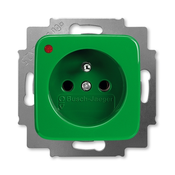 Zásuvka jednonásobná s ochranným kolíkom, s ochranou pred prepätím, Reflex SI, zelená