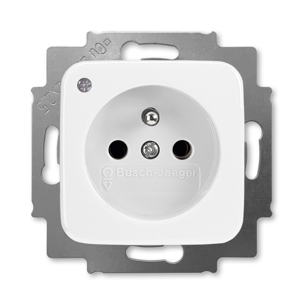 Zásuvka jednonásobná s ochranným kolíkom, so signalizáciou prevádzkového stavu, Reflex SI, alpská biela