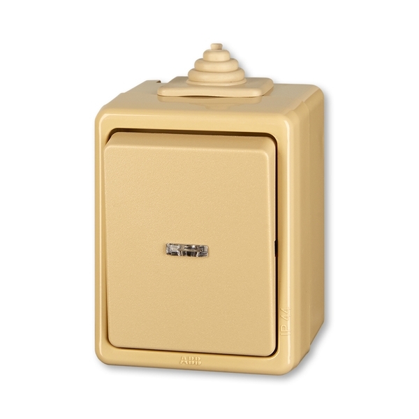 Prepínač krížový IP 44, s čírym priezorom, Praktik, béžová