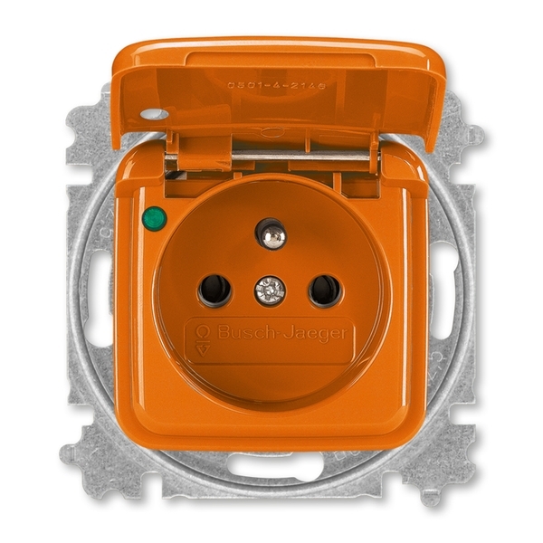 Zásuvka jednonásobná s ochranným kolíkom, s viečkom, so signalizáciou prevádzkového stavu, Reflex SI, oranžová