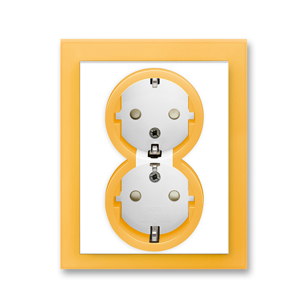 Zásuvka dvojnásobná s ochrannými kontaktmi (podľa DIN), s clonkami, Neo®, biela / ľadová oranžová