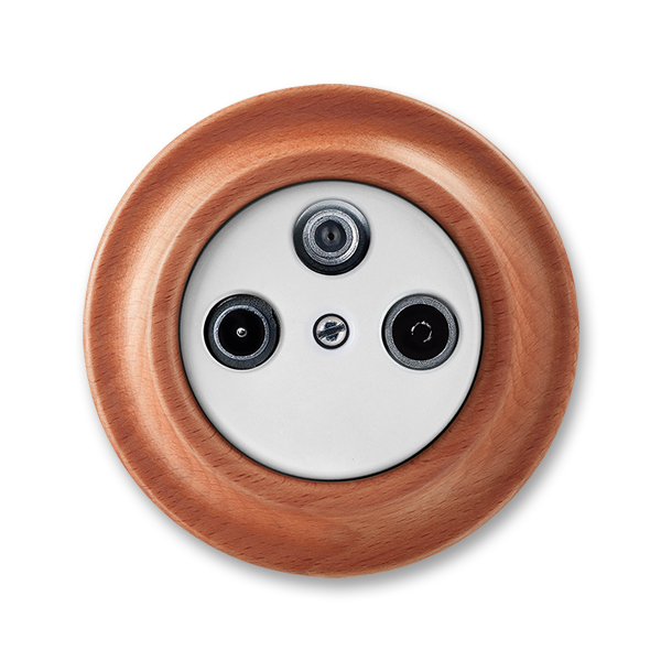 Zásuvka televízna, rozhlasová a satelitná, koncová, Decento®, biela / čerešňa