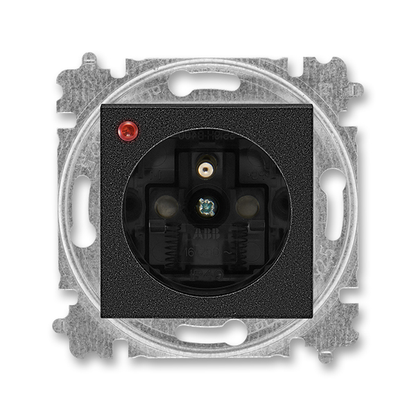 Zásuvka jednonásobná s ochranným kolíkom, s clonkami, s ochranou pred prepätím, Levit®M, onyx / dymová čierna
