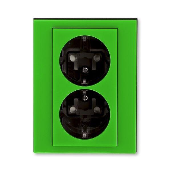 Zásuvka dvojnásobná s ochrannými kontaktmi (podľa DIN), s clonkami, Levit®, zelená / dymová čierna