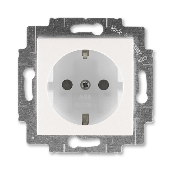 Zásuvka jednonásobná s ochrannými kontaktmi (podľa DIN), s clonkami, perleťová / ľadová biela