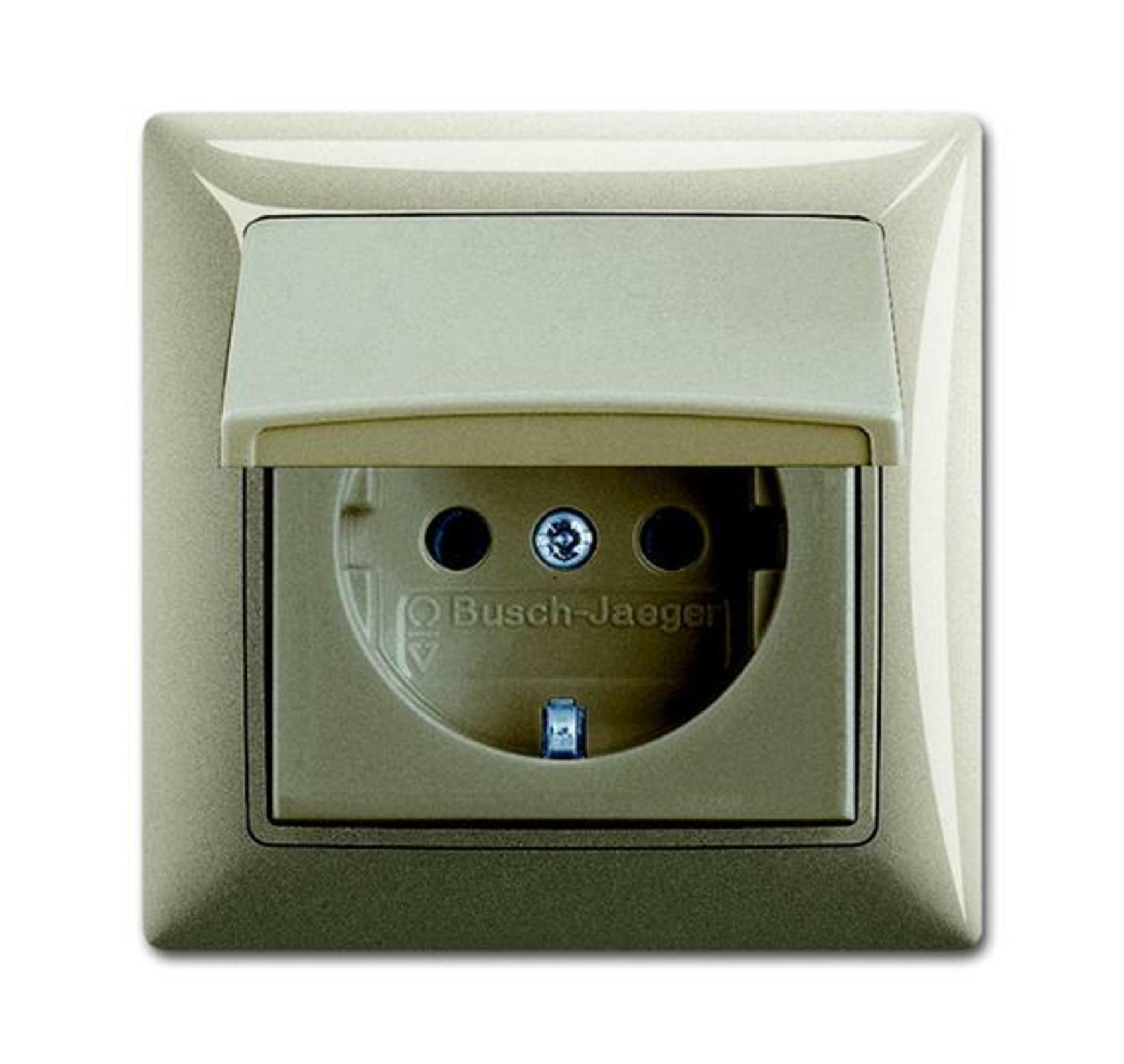 Zásuvka SCHUKO jednonásobná s ochrannými kontaktmi s clonkami, s viečkom, IP44, šampanská metalíza
