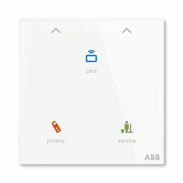 Ovladač hotelový vnútorný s držiakom a čítačkou bezkontaktných kariet, univerzálny, 86x86 mm, ABB-tacteo®, zapustený, biela