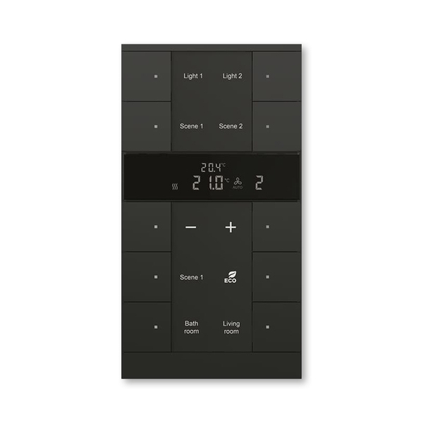 Prvok ovládací 10-násobný kombinovaný, s podružným termostatom, ABB-Tenton®,zapustený, 10-násobný / zamatová čierna