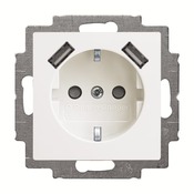 Zásuvka SCHUKO jednonásobná s ochrannými kontaktmi, s clonkami, s nabíjaním 2x USB-A, biela