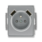 Zásuvka jednonásobná s ochranným kolíkom, s clonkami, s nabíjaním 2x USB-A, Tango®, oceľová
