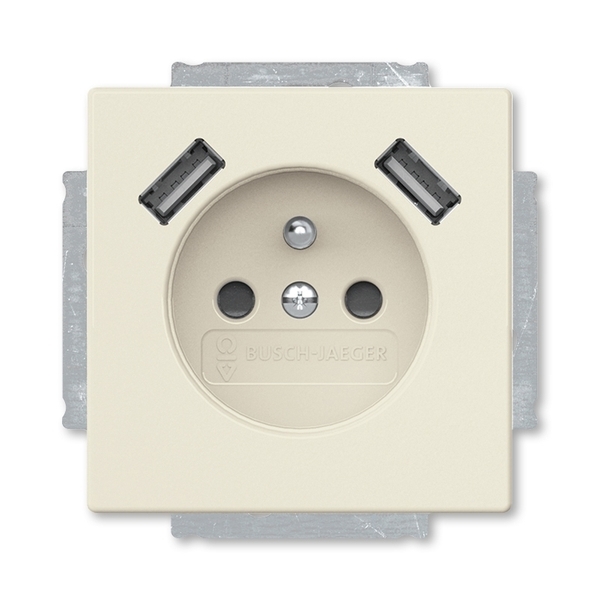 Zásuvka jednonásobná s ochranným kolíkom, s clonkami, s nabíjaním 2x USB-A, Tango®, slonová kosť