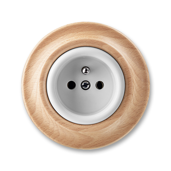 Zásuvka jednonásobná s ochranným kolíkom, Decento®, biela / prírodný buk