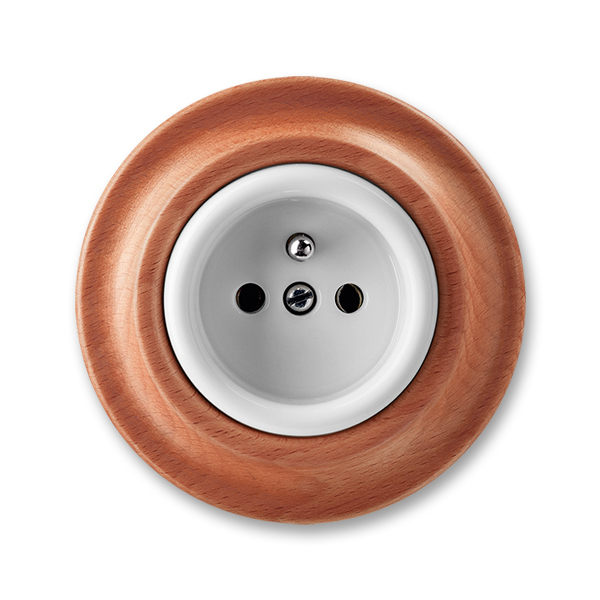 Zásuvka jednonásobná s ochranným kolíkom, Decento®, biela / čerešňa