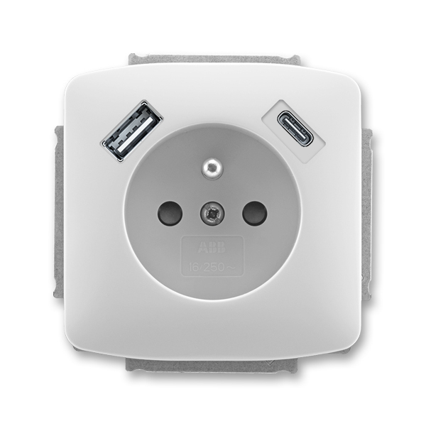 Zásuvka jednonásobná s ochranným kolíkom, s clonkami, s USB nabíjaním (USB-A + USB-C), Tango®, šedá