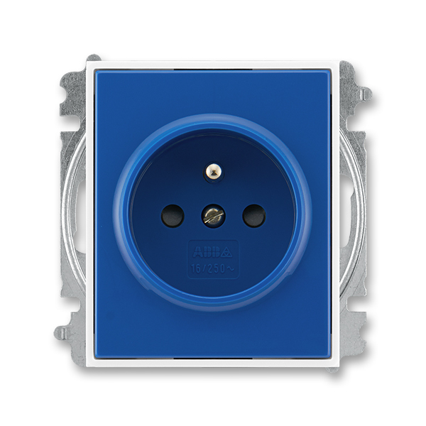 Zásuvka jednonásobná s ochranným kolíkom, s clonkami, Element®, Time®, modrá / biela