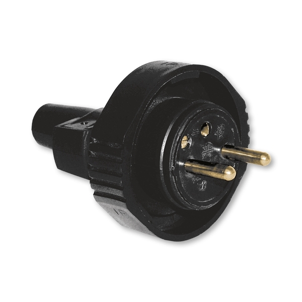 Vidlica dvojpólová IP 65 s ochranným kontaktom, s priamym vývodom, čierna